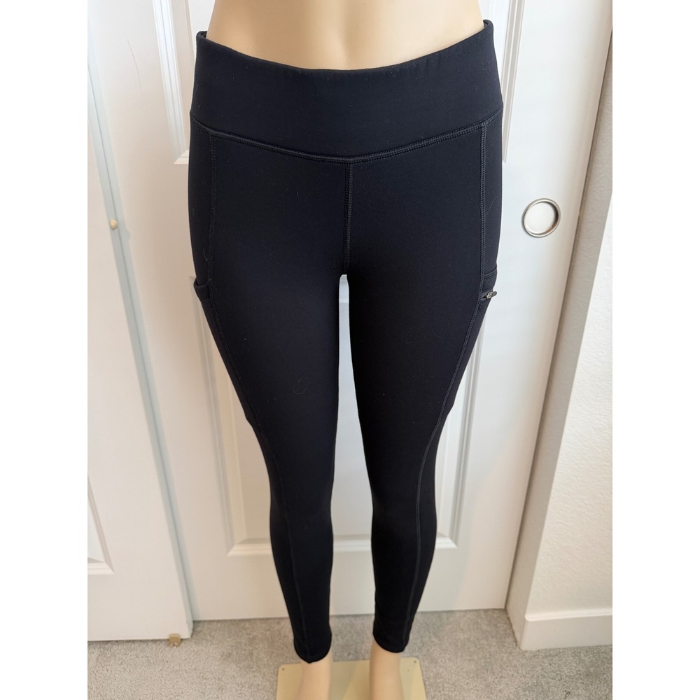 LL Bean Fleece Lined Leggings Womens XS Regular Black Pocket Reflective Tights